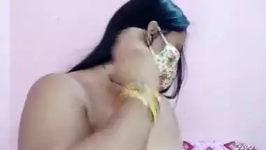 Sweet Desi fatty with a mask reveals her XXX tits and sexy body