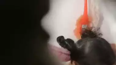 Devar hides near bathroom to see bhabhi nude bath