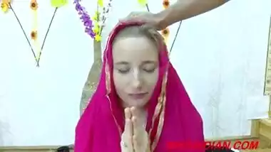 Blonde babe girl is fucked in India in the name of faith by sadhus