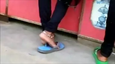 Candid indian anklet feet shoeplay in flipflops
